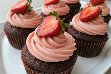 Vegan Chocolate Cupcakes with Strawberry Frosting